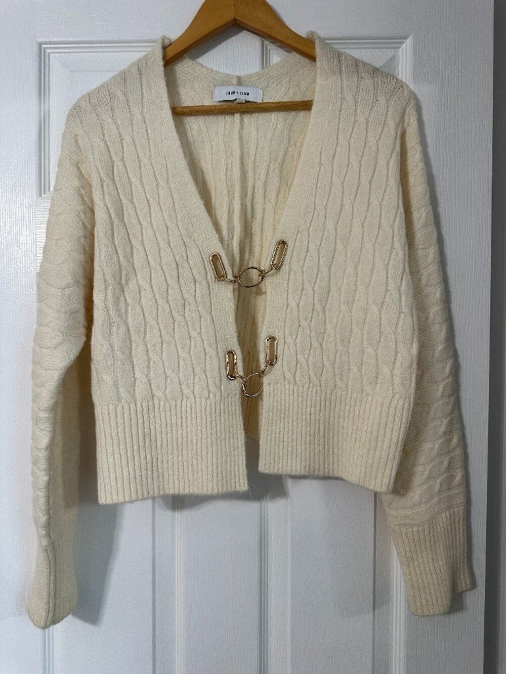 John + Jenn Cream Cardigan with Gold Details